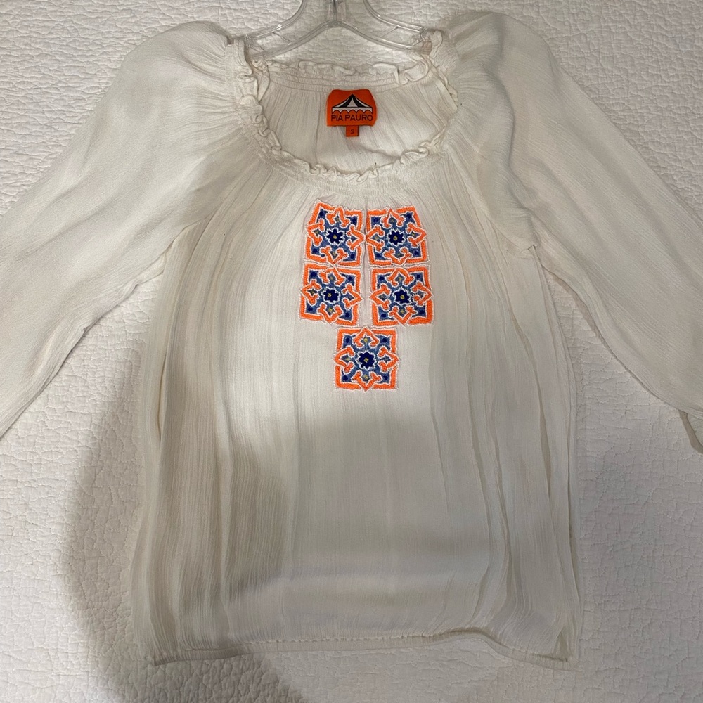 pia pauro white hand beaded top